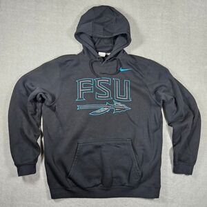 Nike FSU Florida State Seminole Hoodie Mens Large Black Teal Spear Logo Pullover